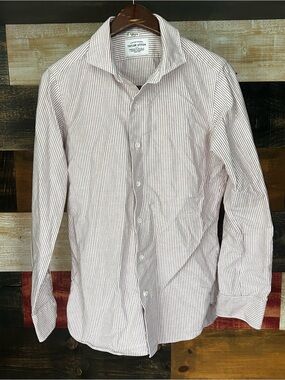 Taylor Stitch Men's Striped Button-Up Shirt in Light Red white size medium